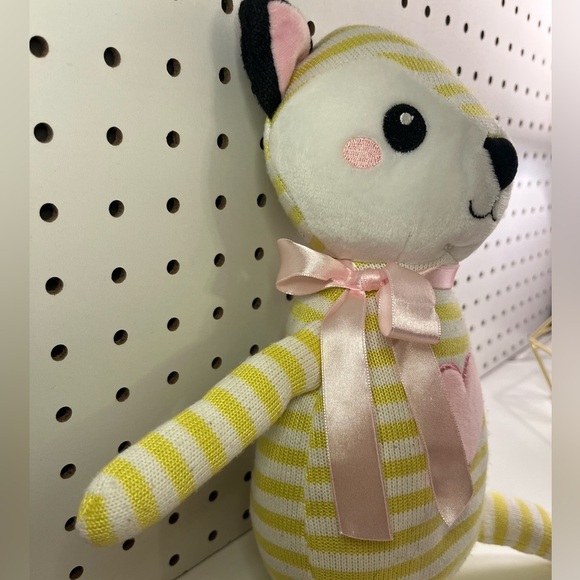 Parkway Striped Yellow and White Knit Fox Plush Stuffed Toy Pink Heart Bow 15" - Picture 6 of 16